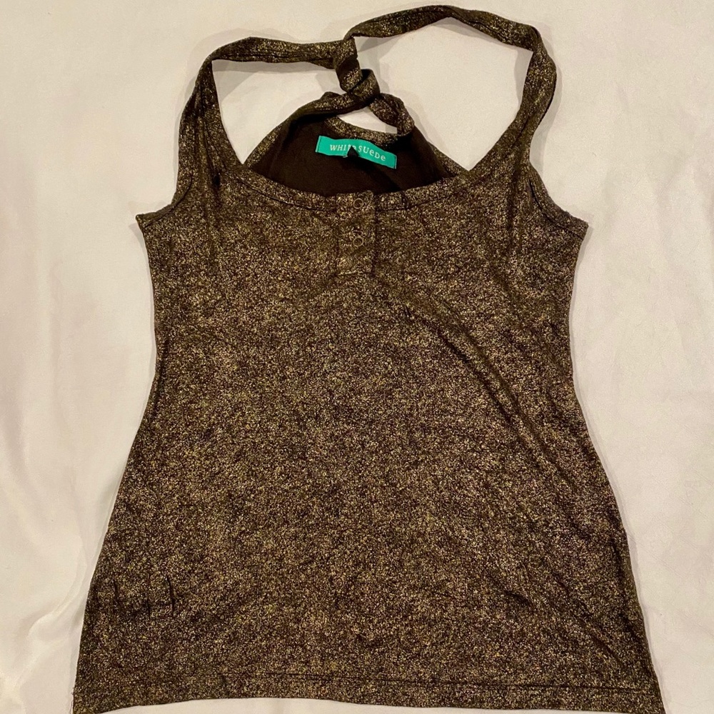Gold tank top, twist racer back size med